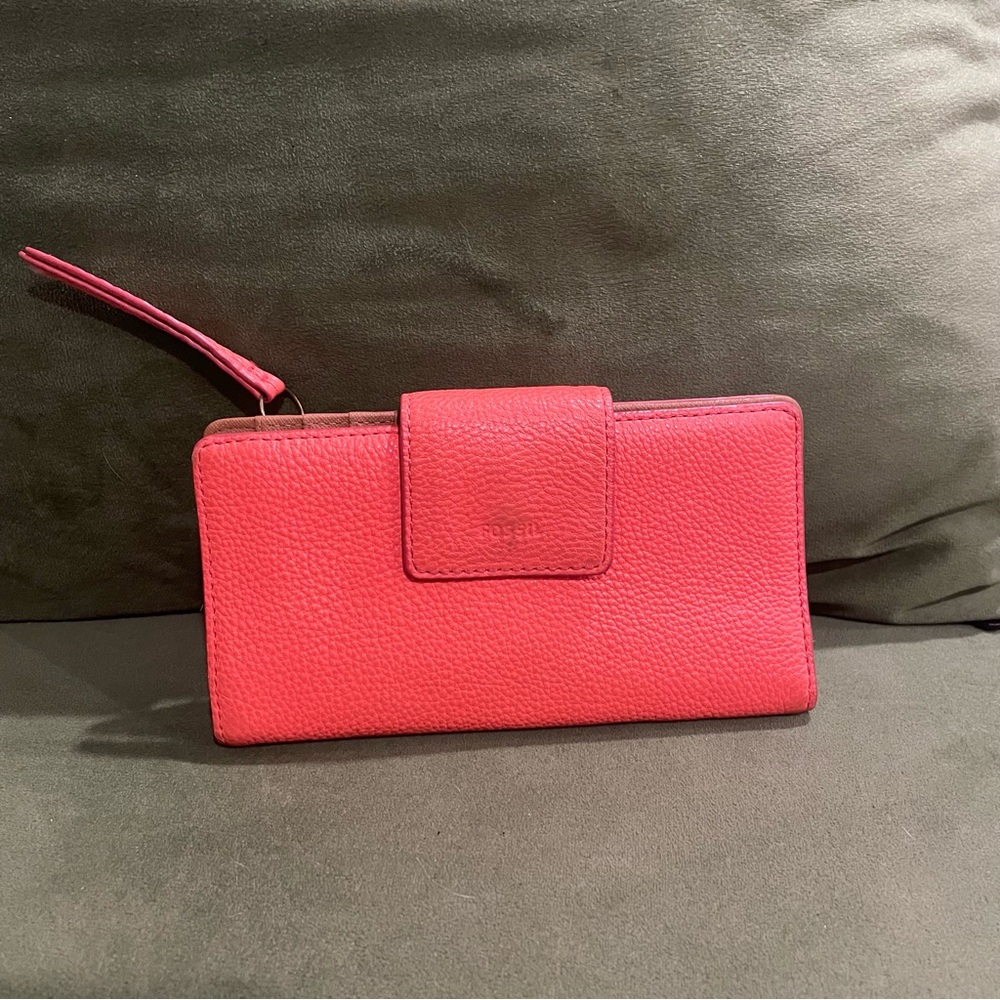 Fossil Orange Wallet Sleek Leather Wristlet